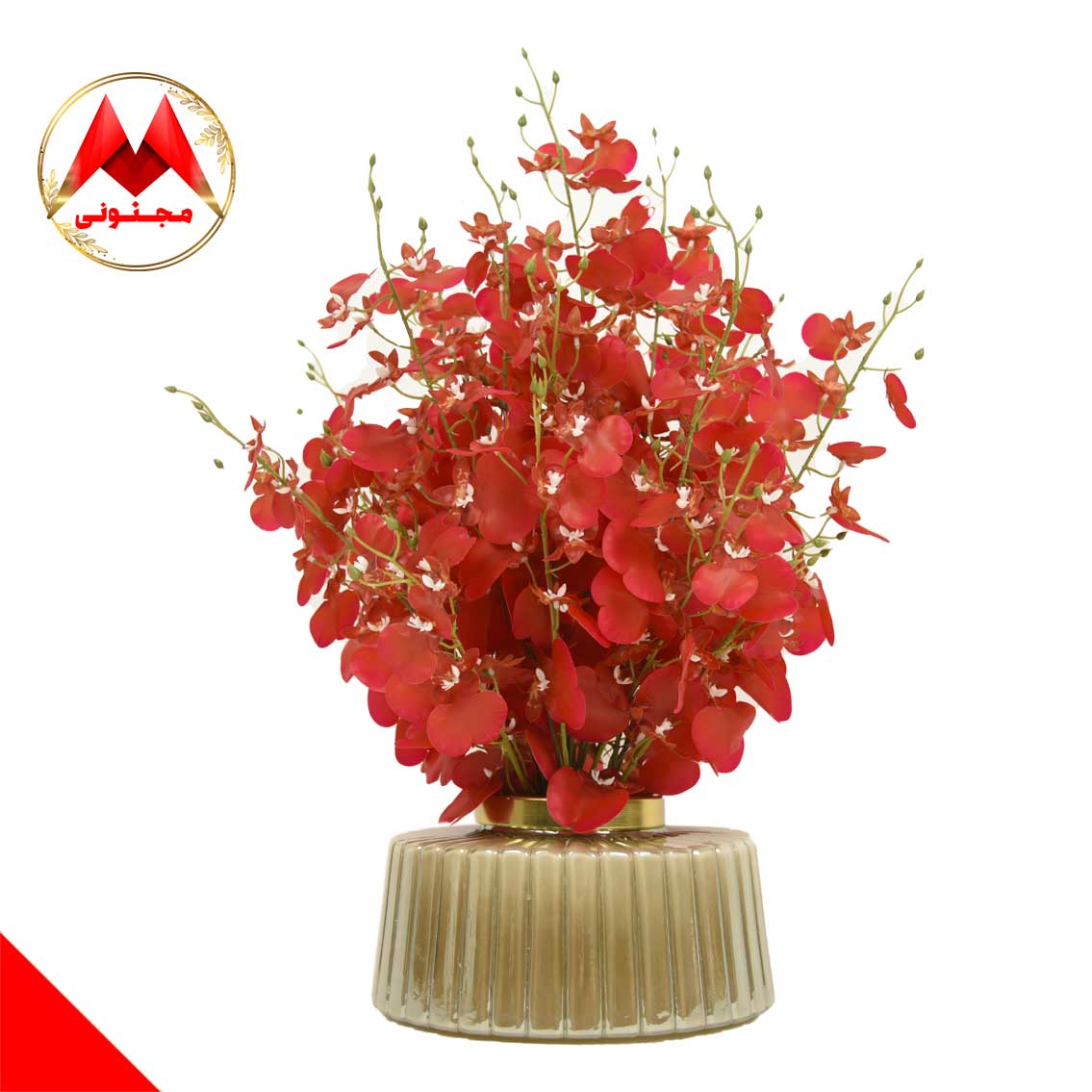 گل ارکیده مصنوعی قرمز با گلدان شیشه ای | خاص و چشم نواز - Image 4