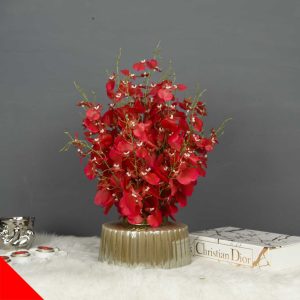 گل ارکیده مصنوعی قرمز با گلدان شیشه ای | خاص و چشم نواز